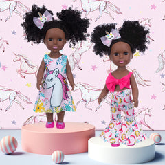 ZQDOLL black doll dress print detail enhances visual appeal during pretend play.