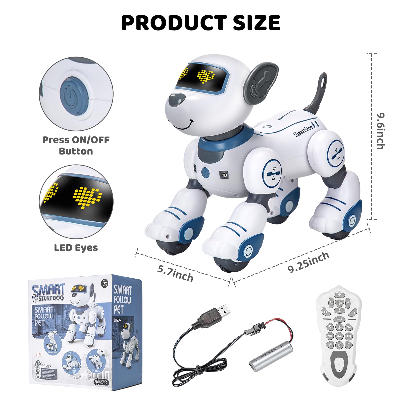 Zreswap robot dog battery life indicator for up to 40 minutes of play.