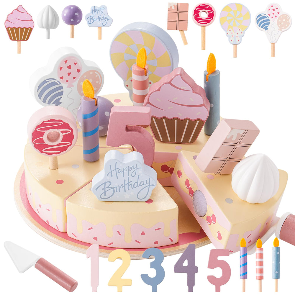 ZRUNBO wooden birthday cake set wooden slices for imaginative pretend play that builds motor skills