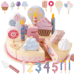 ZRUNBO wooden birthday cake set wooden slices for imaginative pretend play that builds motor skills