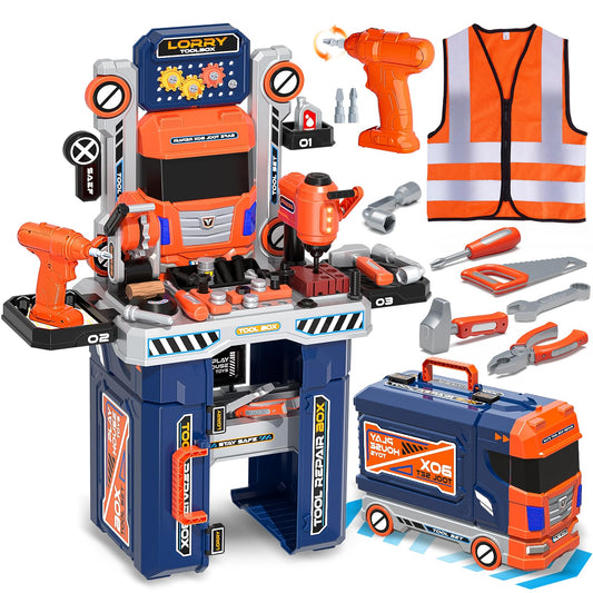 Zsinb car-shaped toolbox transforms into a durable workbench for pretend play.
