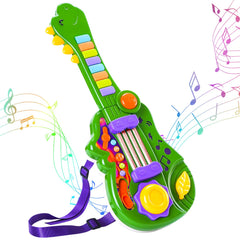 Zsinb dinosaur kids guitar green front view with vivid lights for imaginative play