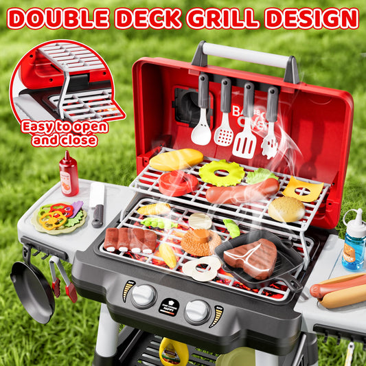 Zsinb BBQ grill playset with wheels ready to roll across grass.