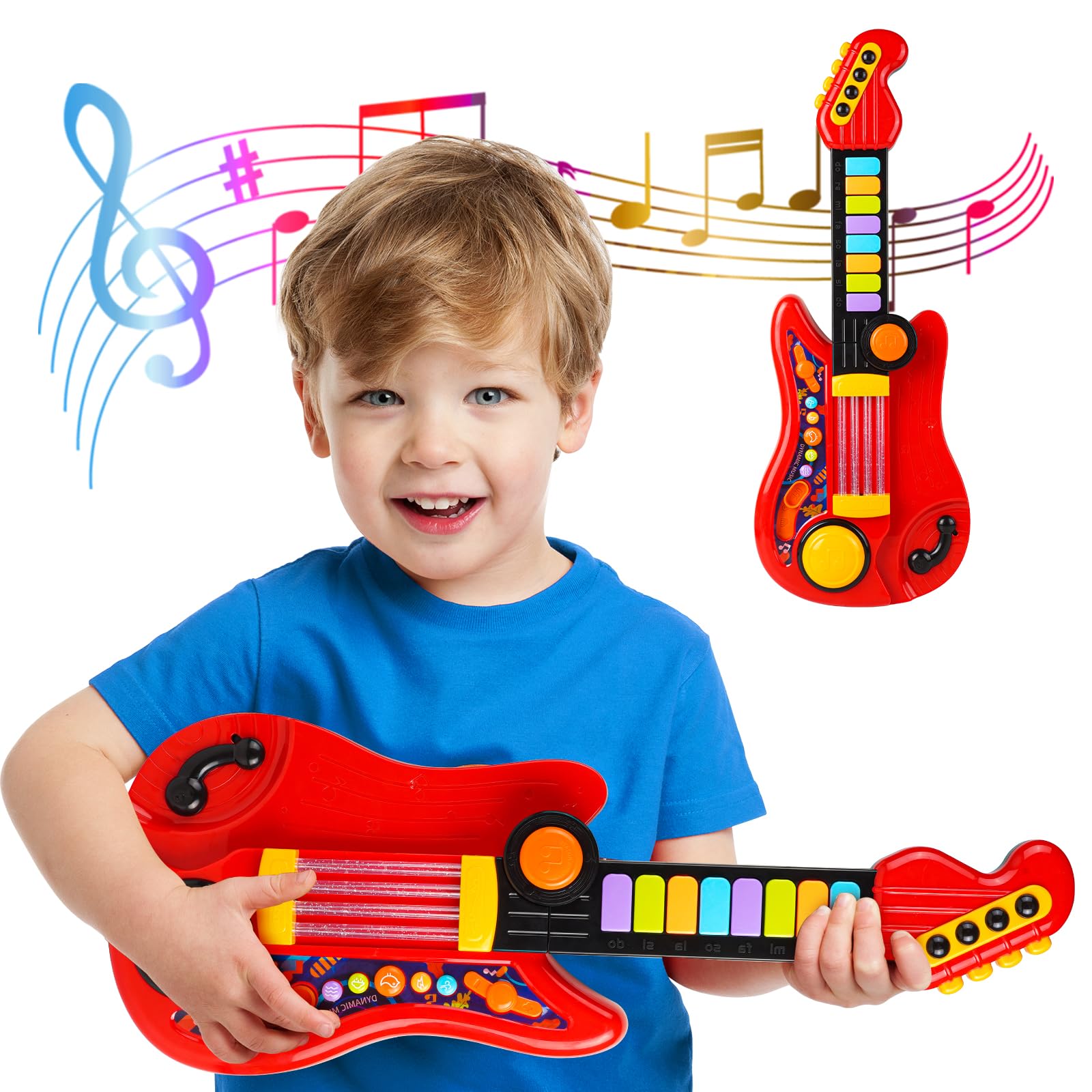 Zsinb Kids Guitar-Piano 2-in-1 front view demonstrates portable music exploration for toddlers.