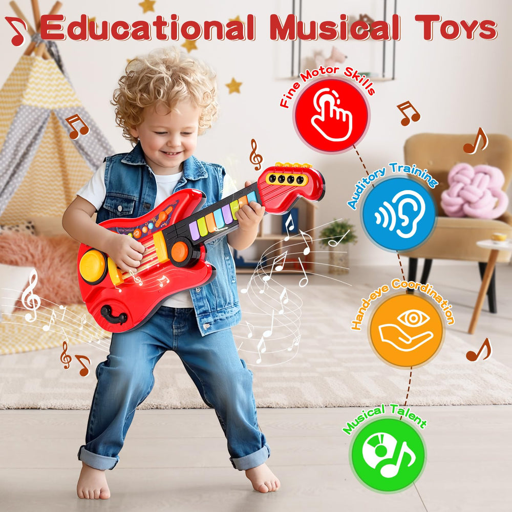 Zsinb Kids Guitar-Piano 2-in-1 adjustable strap image shows easy-carry playtime.