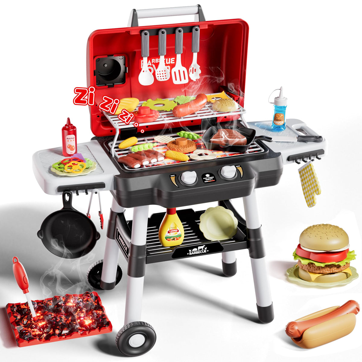 Zsinb kids play kitchen two-tier grill scene for imaginative outdoor cooking.