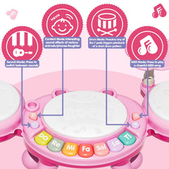 Zsinb pink drum set close-up shows BPA-free materials and rounded edges