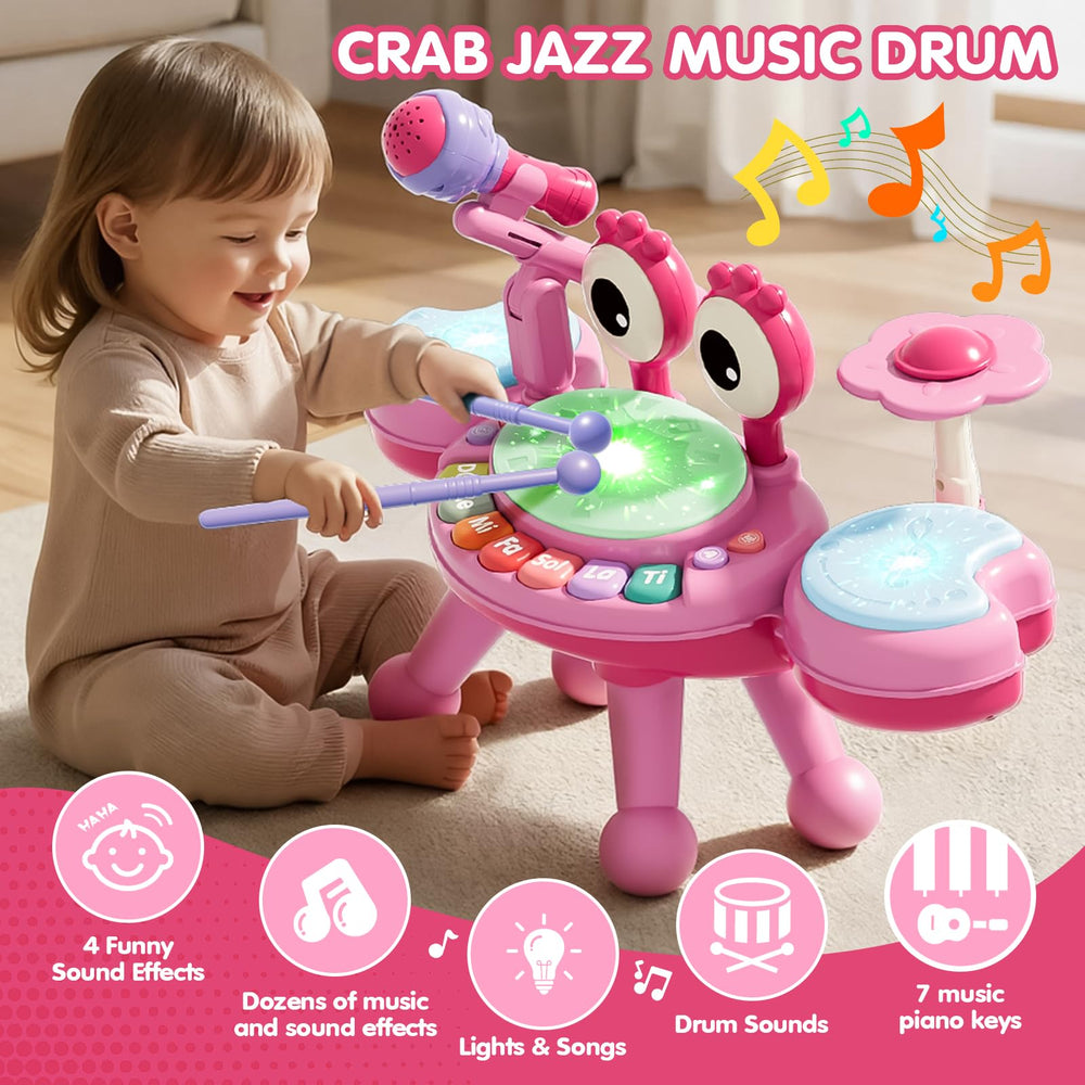 Zsinb pink drum set with detachable microphone for interactive music sessions