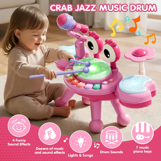 Zsinb pink drum set with detachable microphone for interactive music sessions