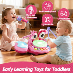 Zsinb pink drum set demonstrates wiggly-eye sticks for engaging sensory play