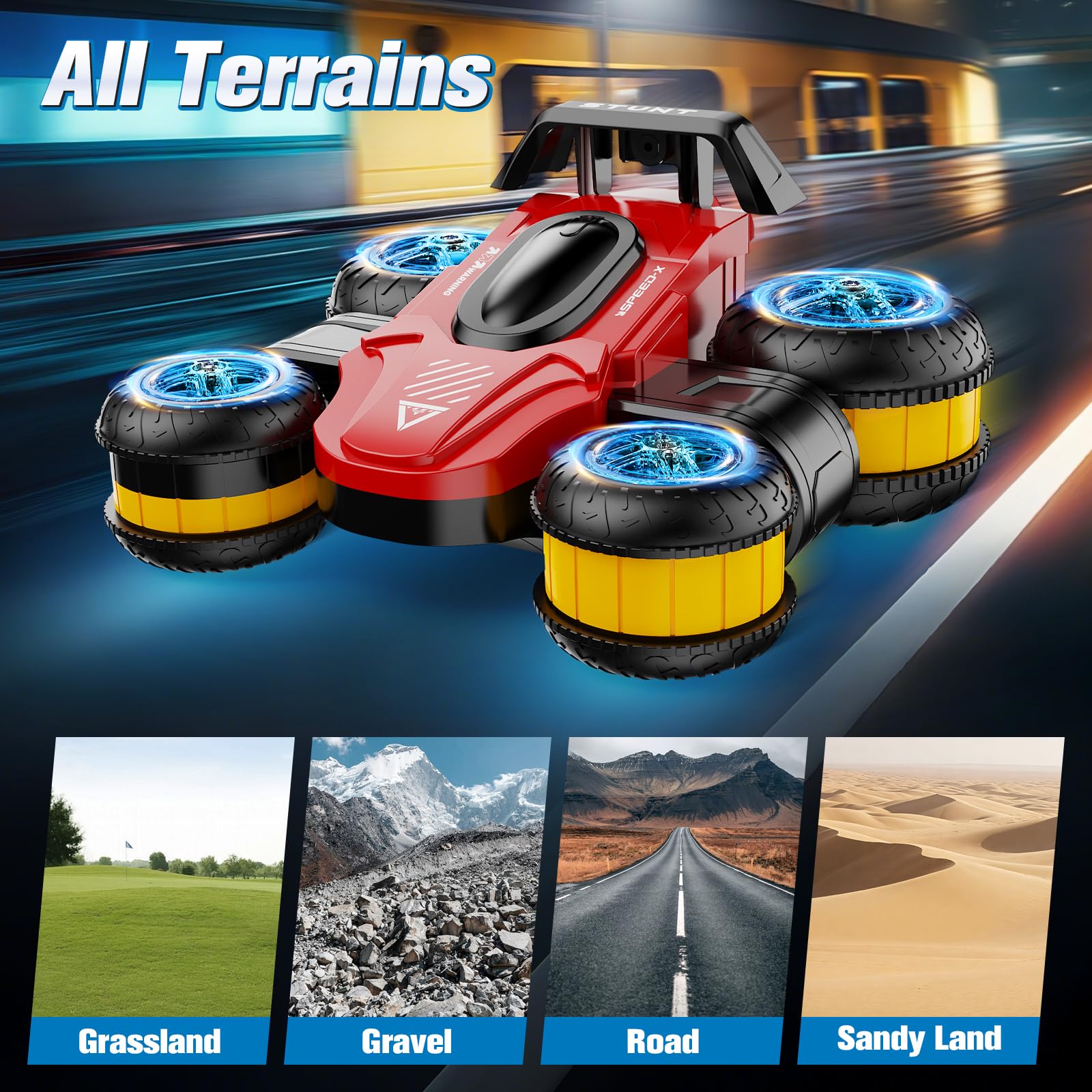 ZSYMIMRC RC car performing a 360 rotation stunt with precise handling.
