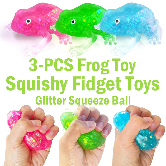 ZTATU frog stress ball blue in hand highlighting soft, squeezable surface for stress relief.
