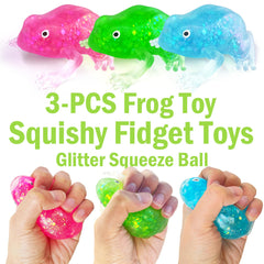 ZTATU frog stress ball blue in hand highlighting soft, squeezable surface for stress relief.