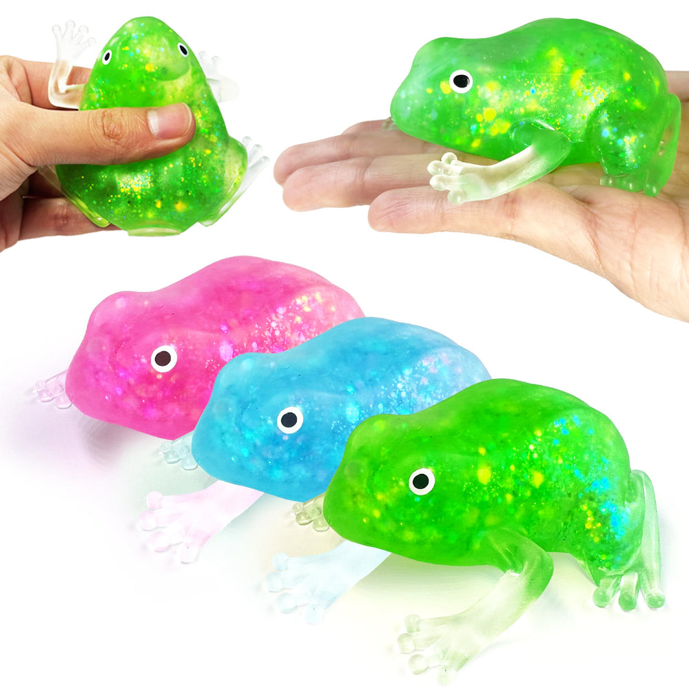 ZTATU frog stress ball green close-up showing glitter texture for tactile focus.