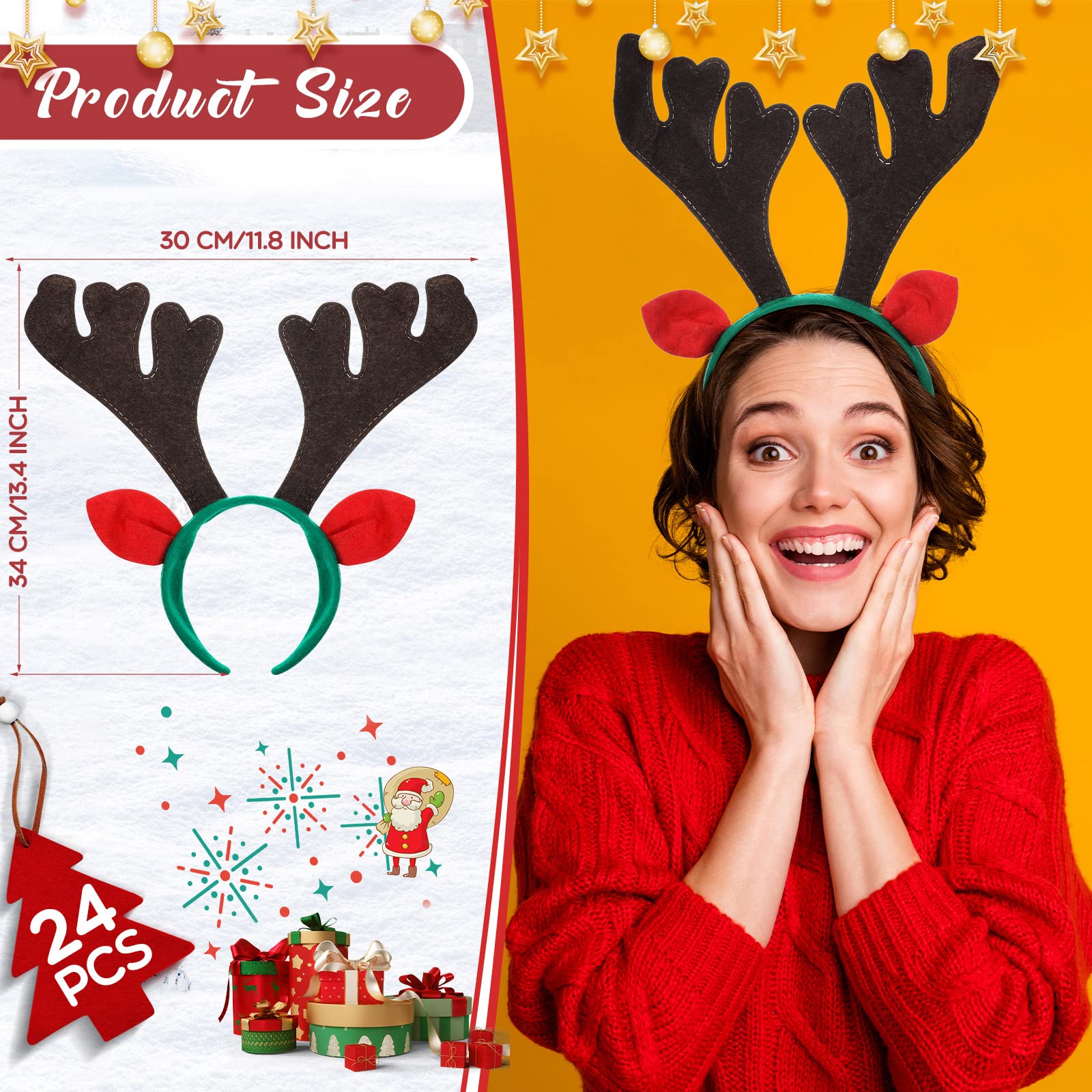 Zubebe brown antlers headband with red ears adds playful flair.