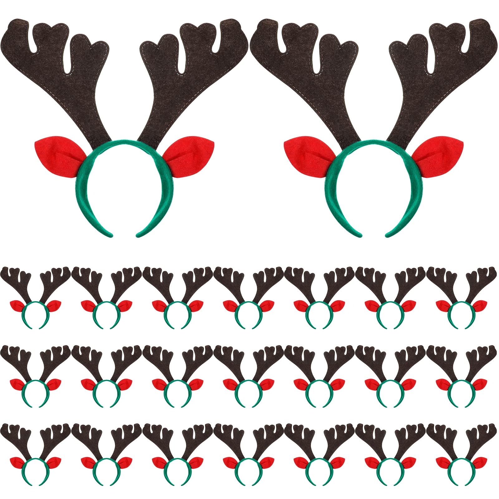 Zubebe 24-pack Christmas reindeer antlers headbands for festive group photos.