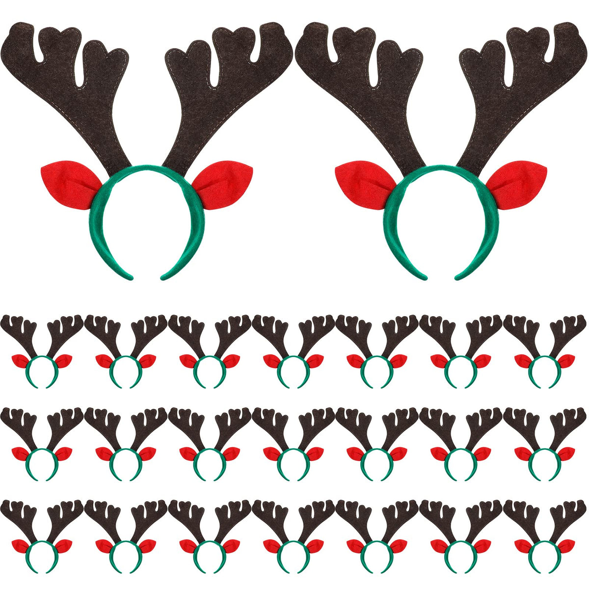 Zubebe 24-pack Christmas reindeer antlers headbands for festive group photos.