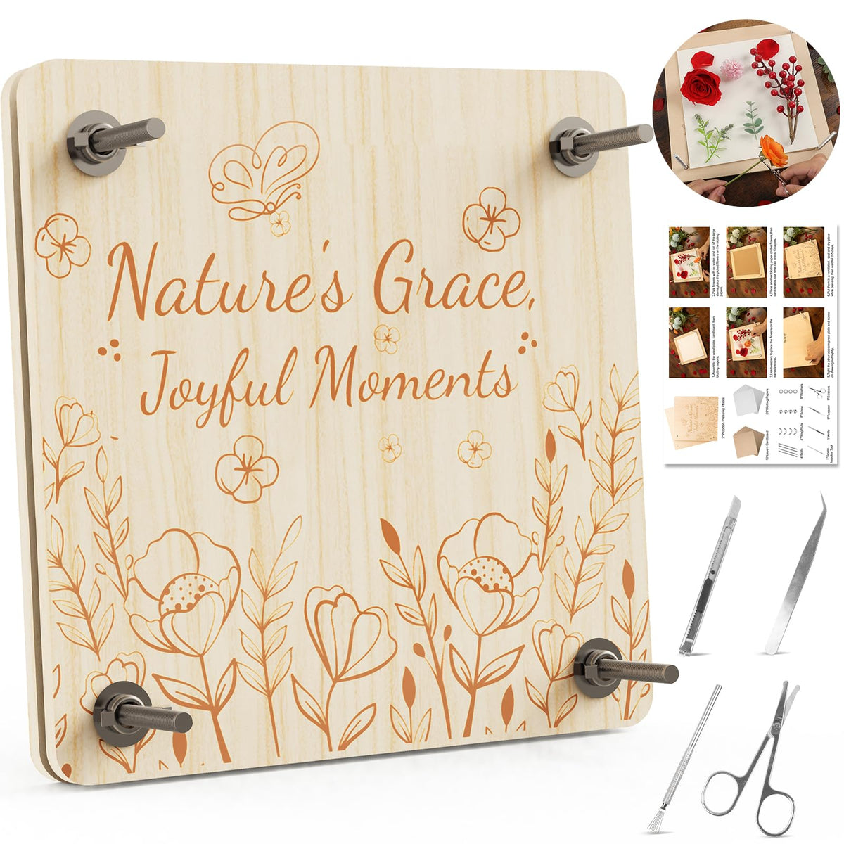 Zunmial Flower Press Kit 11x11 board setup supports large blooms for bookmarks and art.