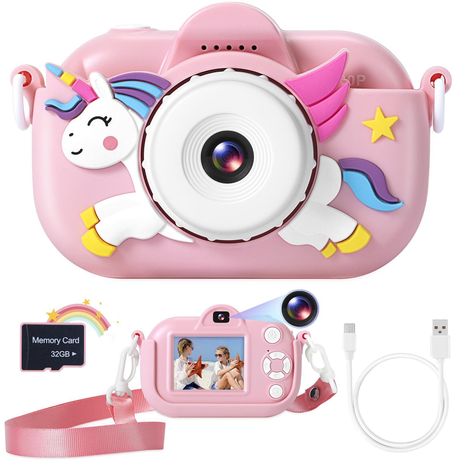 ZUODUN Kids Camera front view shows compact, kid-friendly design.