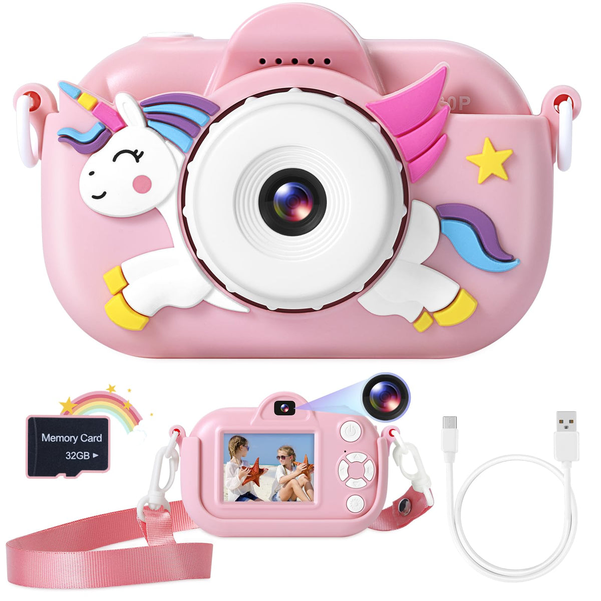 ZUODUN Kids Camera front view shows compact, kid-friendly design.