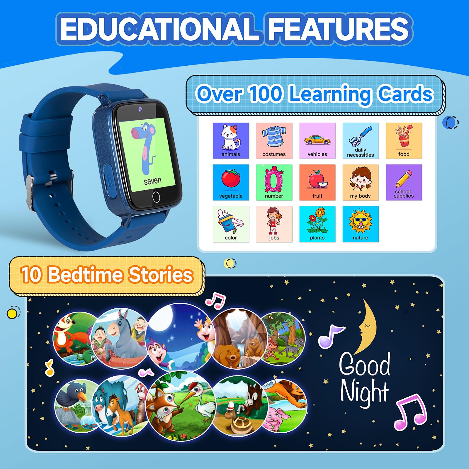 ZUODUN Kids Watch 1-54 inch touch screen enables easy navigation for kids.