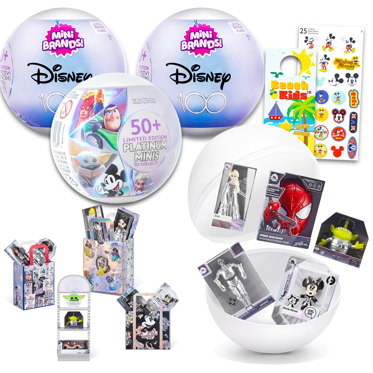 ZURU Mini Brands Disney 100 mystery ball pack with tiny toys, ideal party favors.