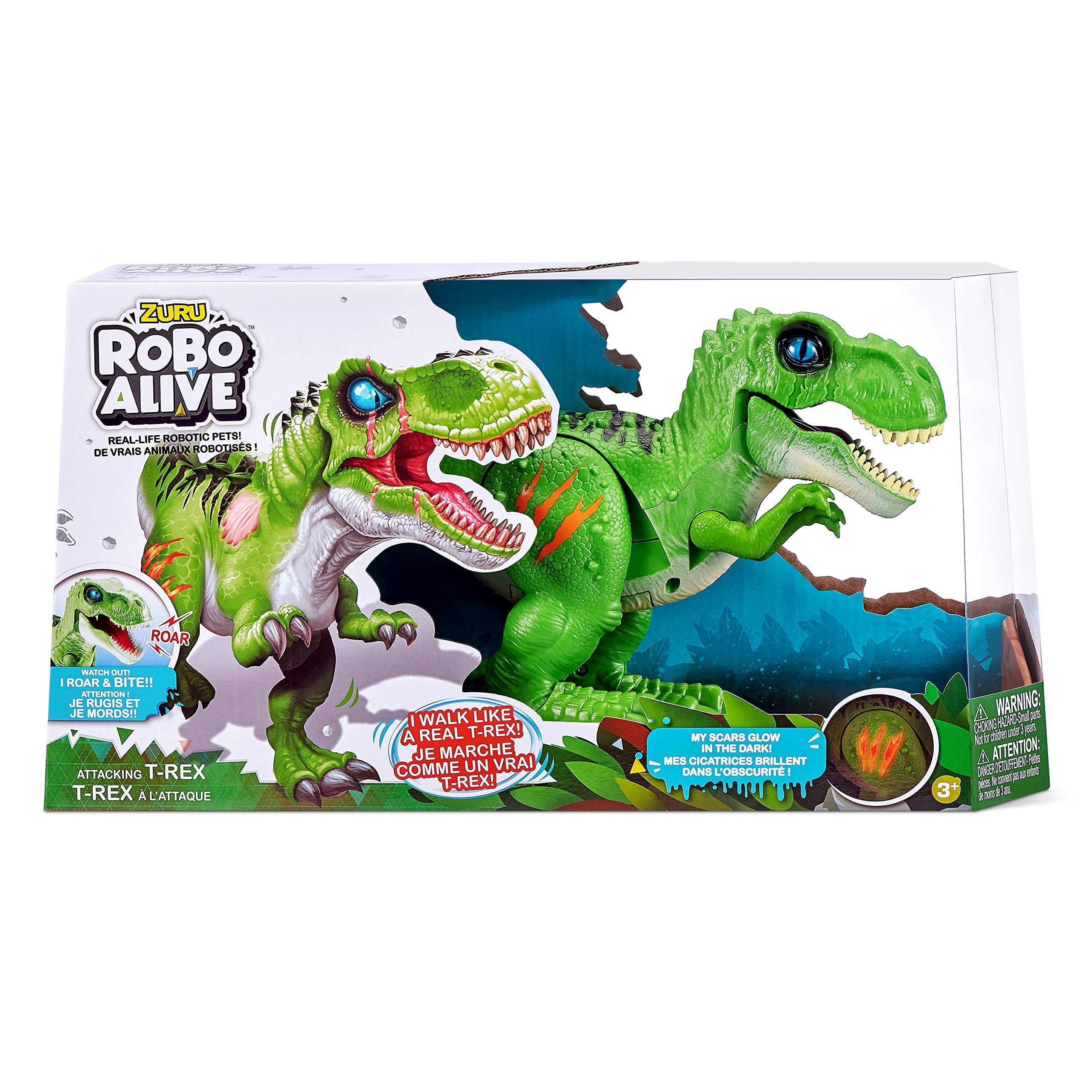 ZURU Robo Alive Attacking T-Rex green bites and roars during pretend battles