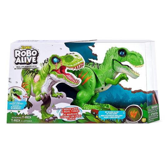 ZURU Robo Alive Attacking T-Rex green bites and roars during pretend battles