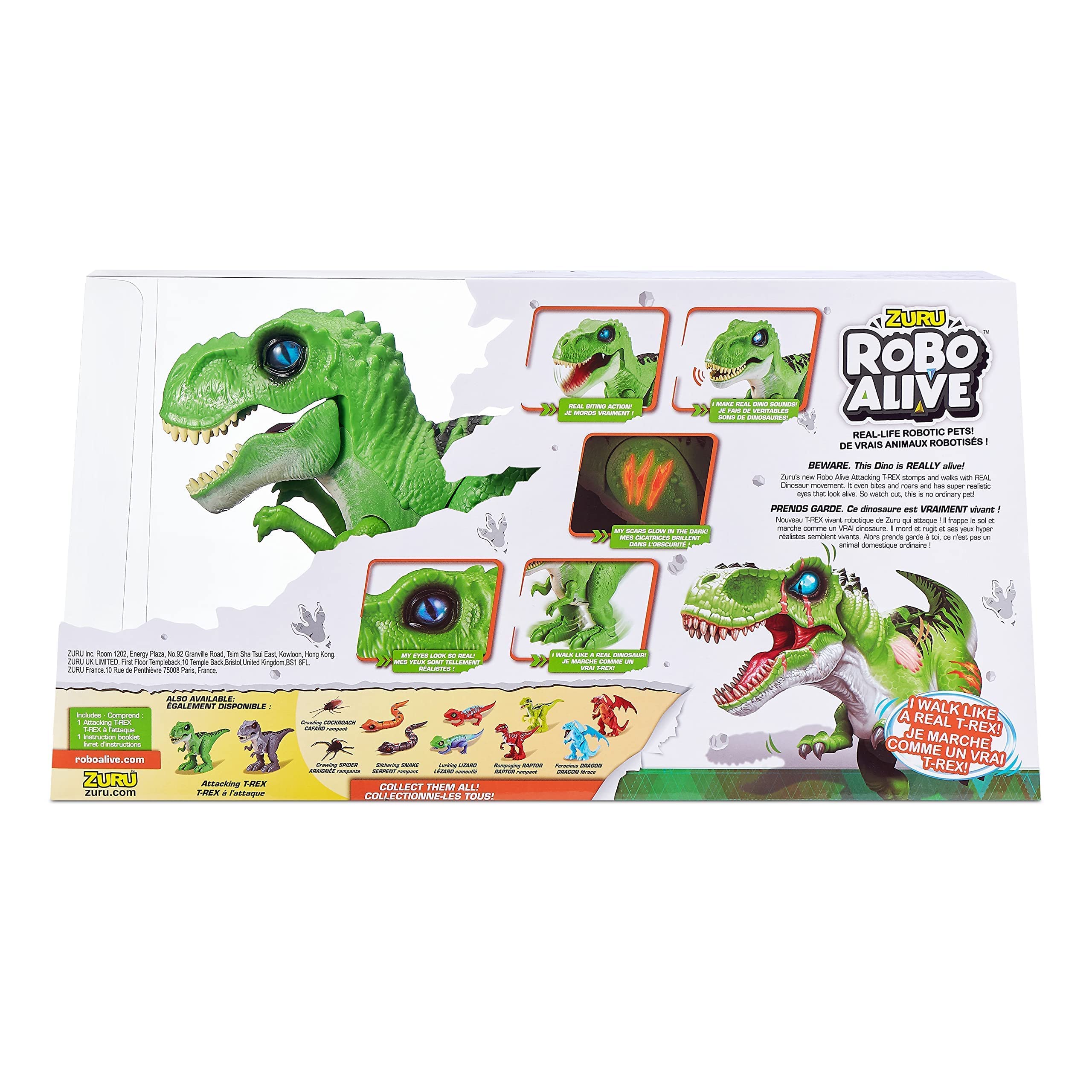 ZURU Robo Alive Attacking T-Rex green eyes reflect light for lifelike gaze