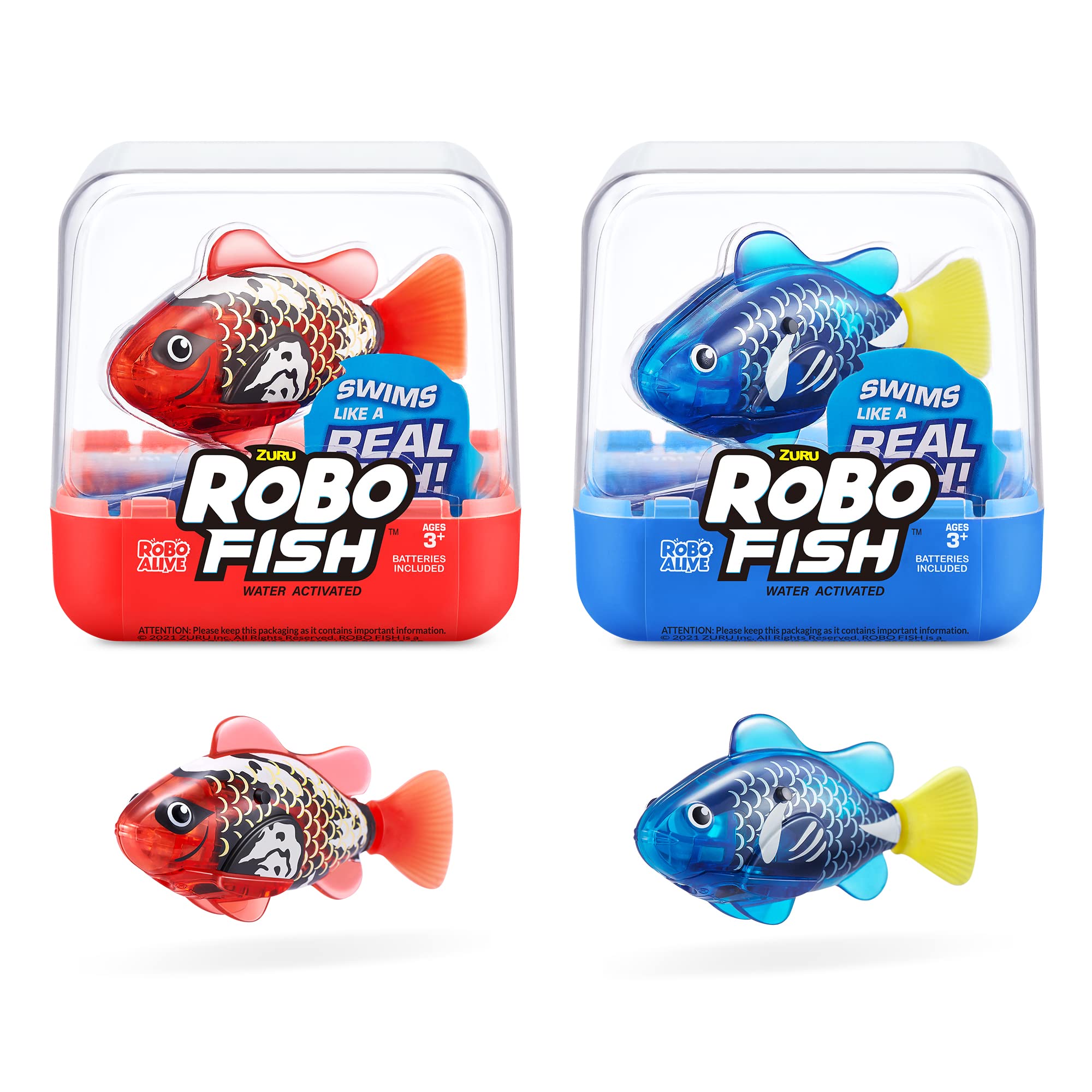 Robo Alive Robo Fish blue and red in water showing activation and movement