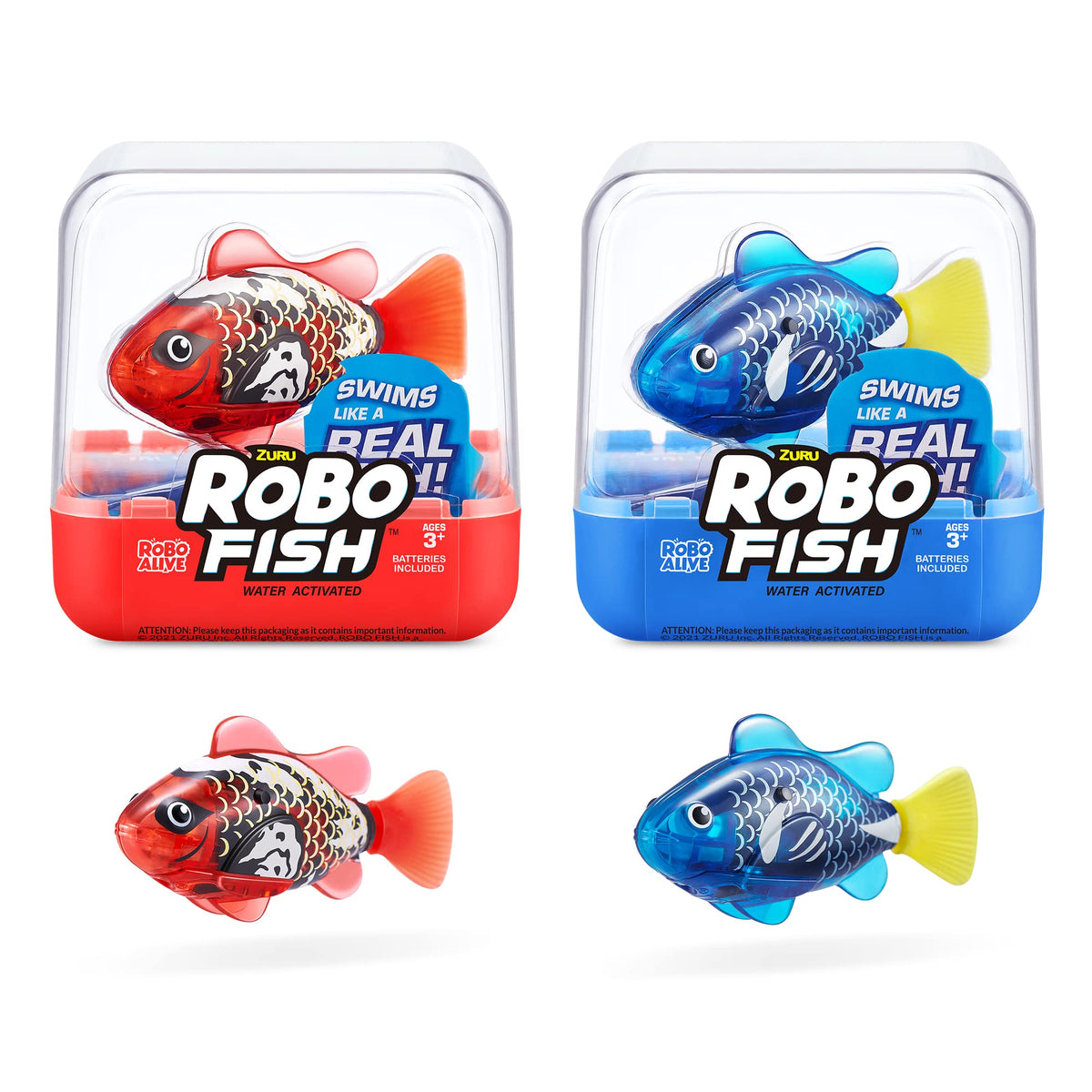 Robo Alive Robo Fish blue and red in water showing activation and movement