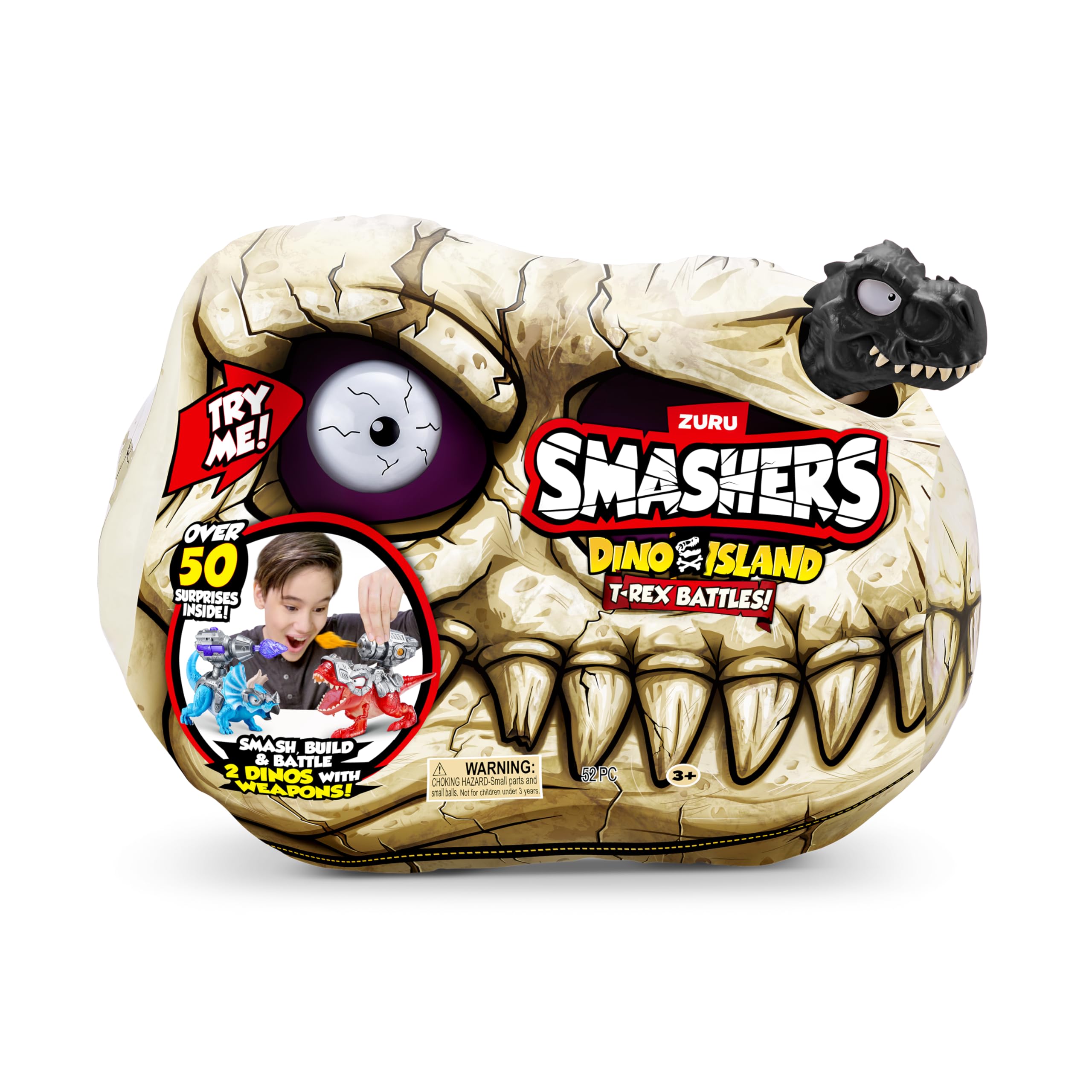 ZURU SMASHERS dinos come with armor and weapons for customizable battles.