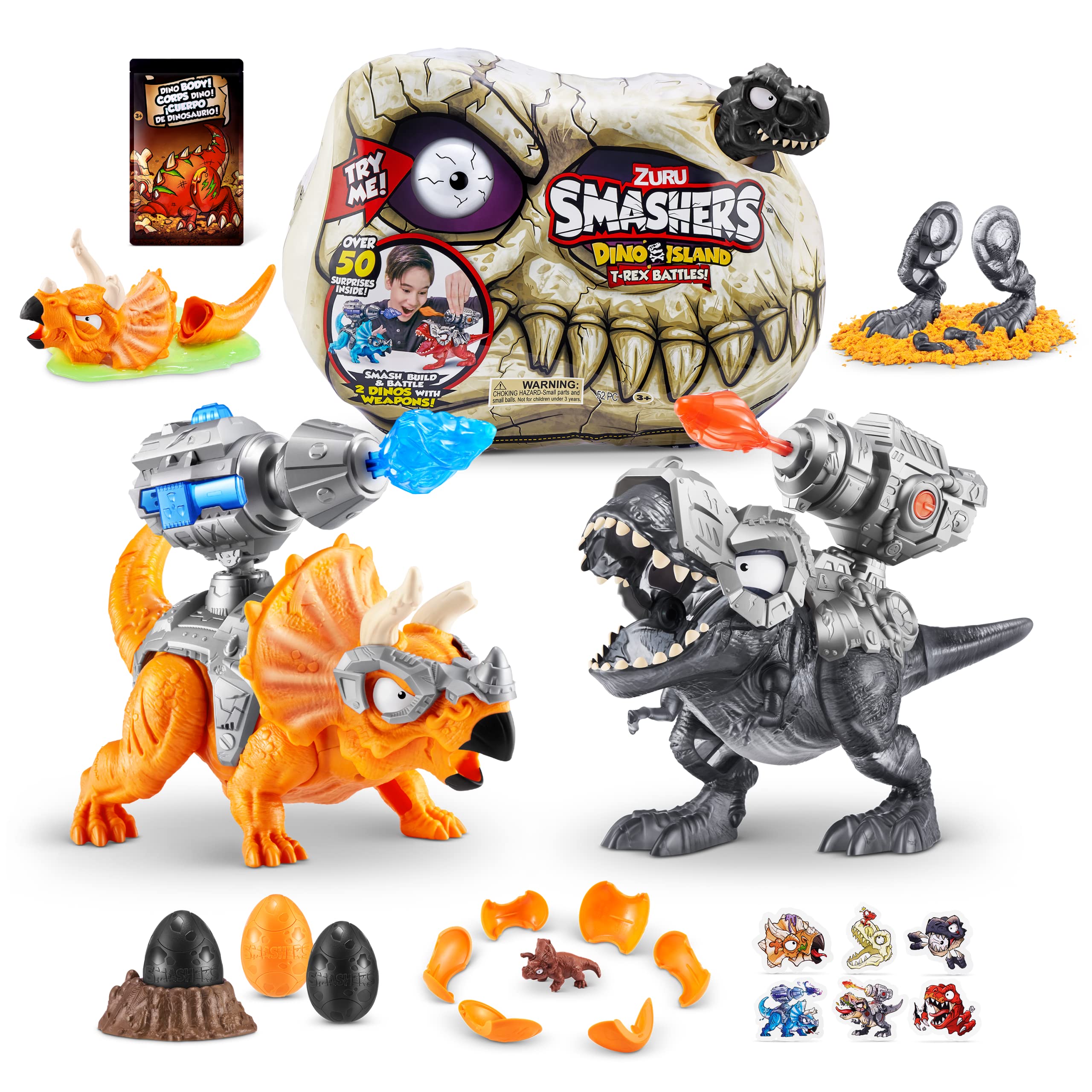 ZURU SMASHERS Dino Island T-Rex Battle with roaring figures for dynamic, imaginative play.