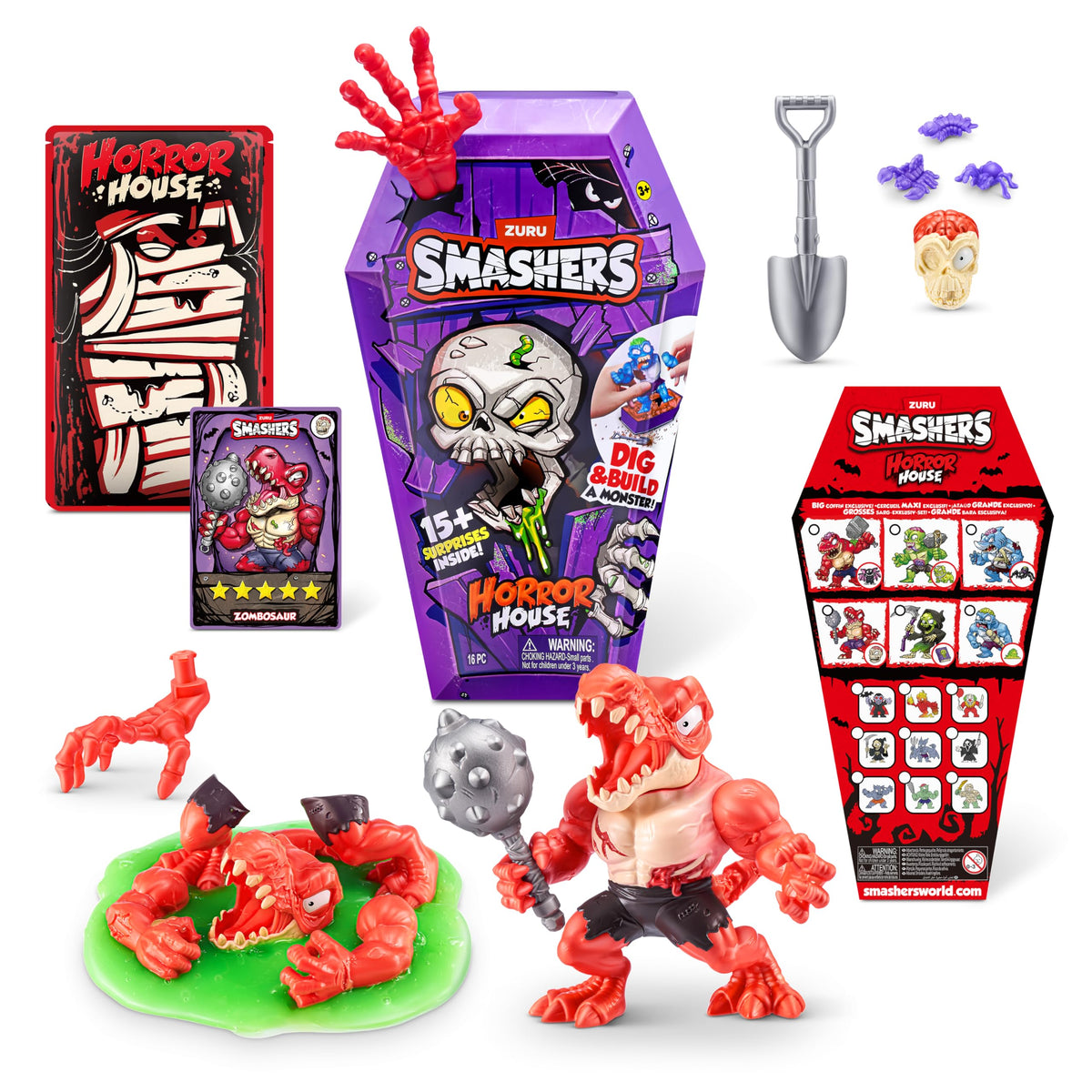 ZURU SMASHERS Horror House Zombosaur coffin reveal for surprise discovery