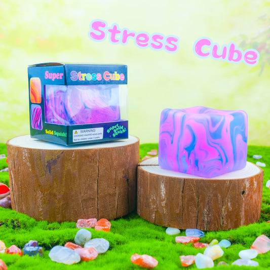 Zuvooi Stress Cube purple camo, side view, durable squish for focus.