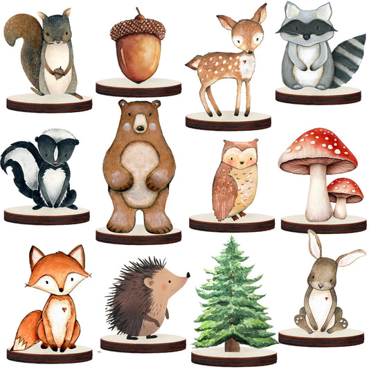 ZVAOLEE wood table centerpiece forest animals set of 12 adds whimsical woodland charm.