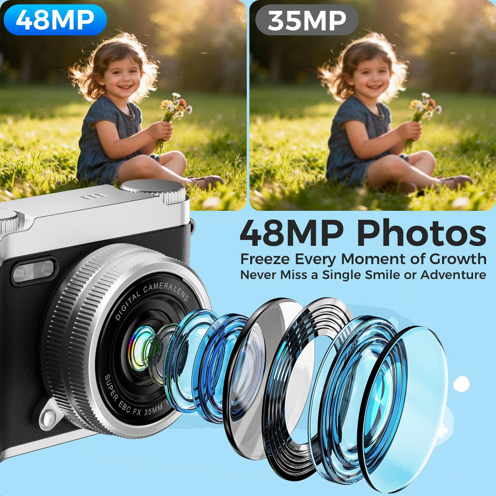 Zyxva Upgrade Kids Selfie Camera back view showcases compact design and kid-friendly controls.