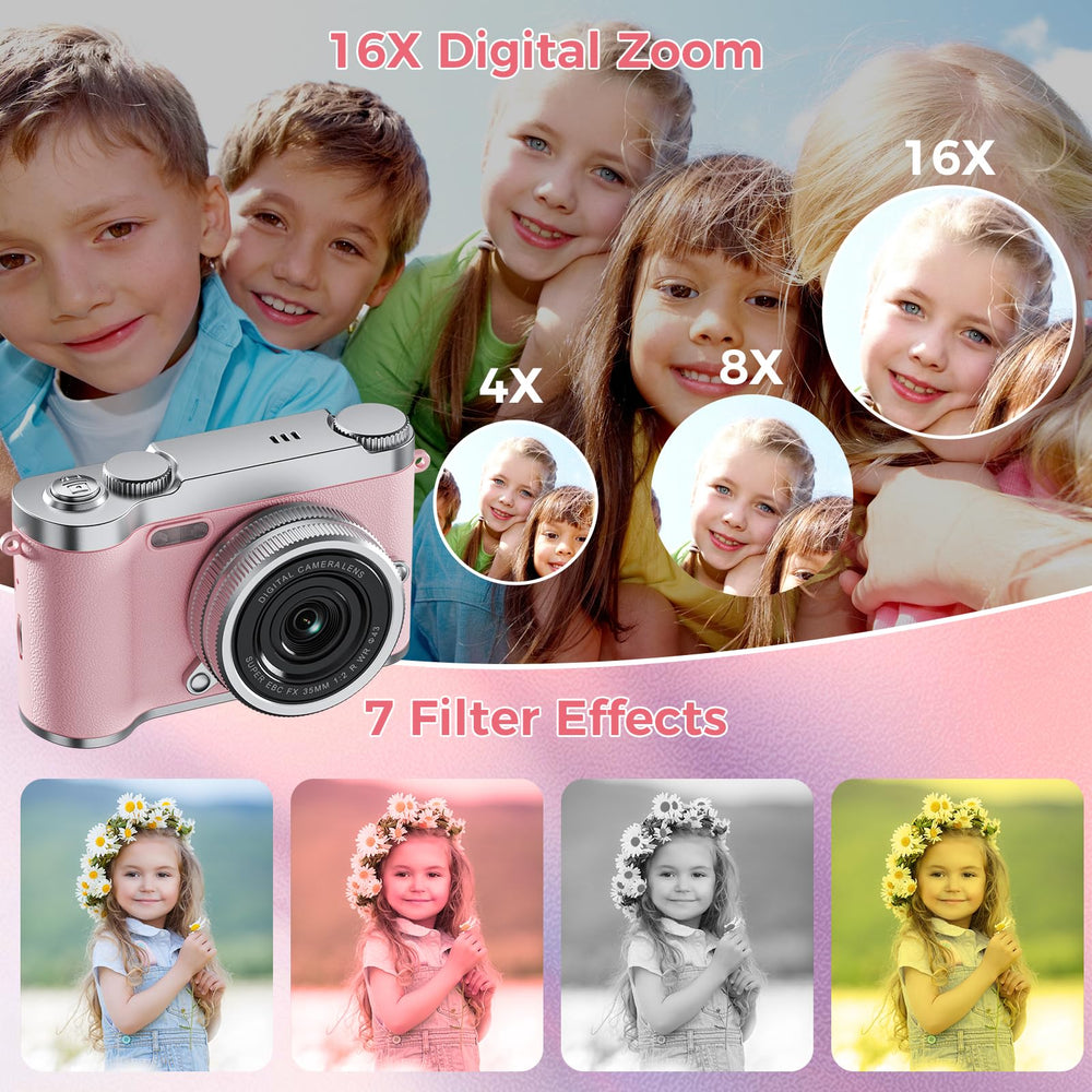Zyxva Upgrade Kids Selfie Camera with 32GB SD Card ready to store memories.