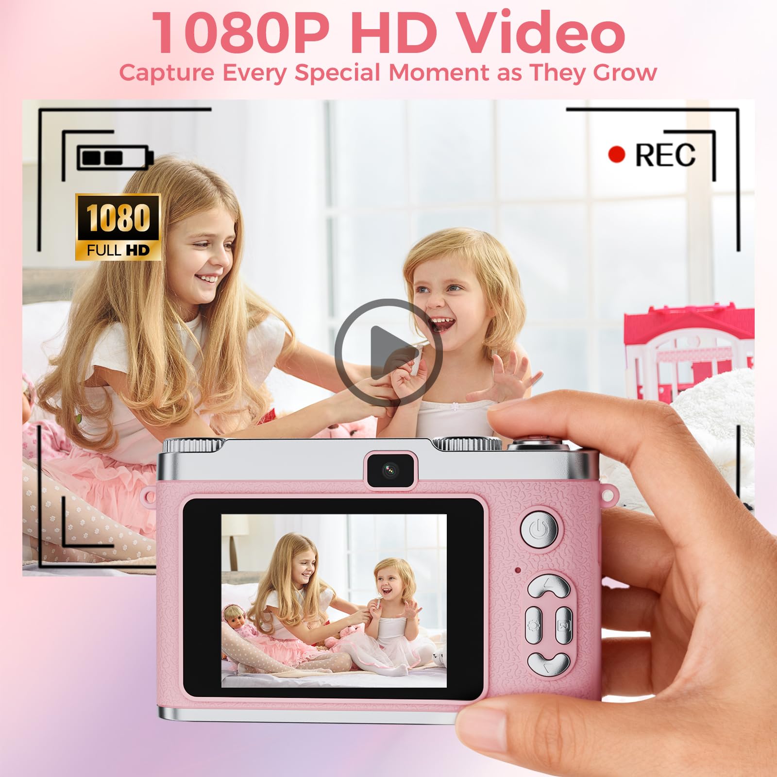 Zyxva Upgrade Kids Selfie Camera in-use action shot demonstrates playful photo sessions.
