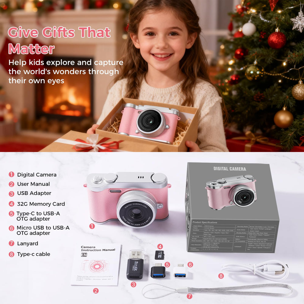 Zyxva Upgrade Kids Selfie Camera travel-ready pink design for adventures.