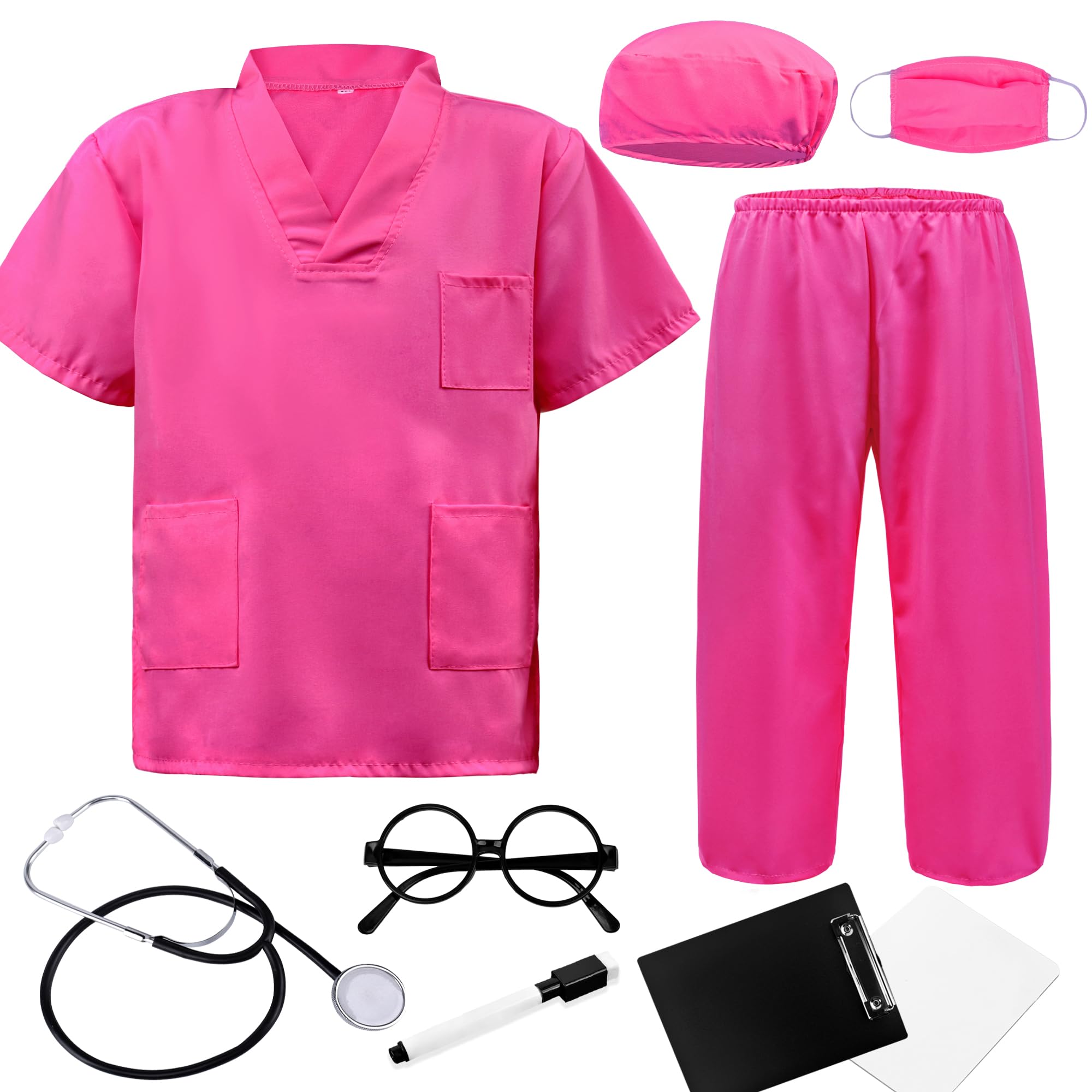ZZIHAN Kids Doctor Costume with pink scrubs and stethoscope for imaginative play