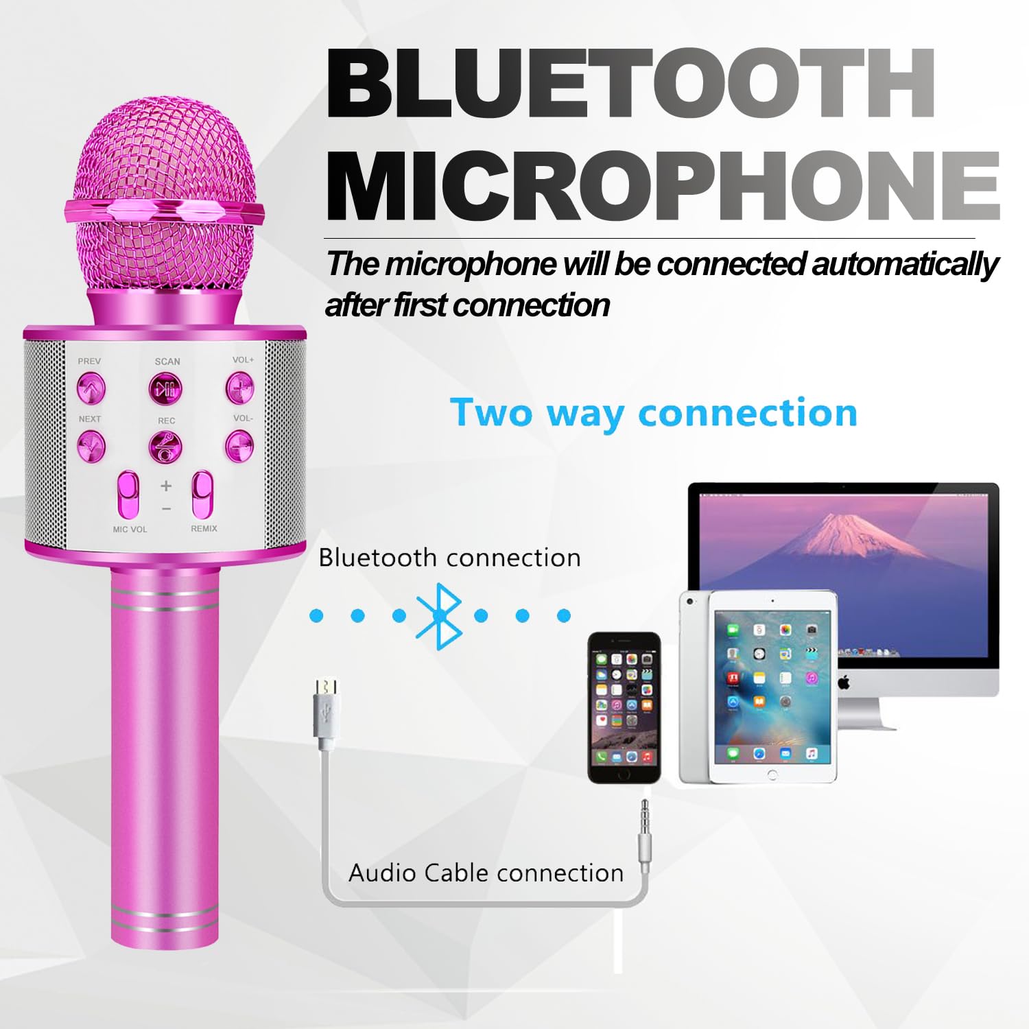 ZZLWAN Kids Karaoke Microphone side view, durable aluminum design for kids’ play